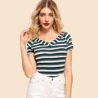 Shein Raglan Sleeve Ribbed Striped T-shirt