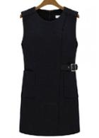 Rosewe Ol Style Round Neck Sleeveless Mini Dress Black