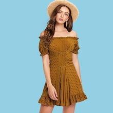 Shein Lace Up Front Polka Dot Bardot Dress