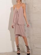 Shein Pink Knee Length Ruffle Spaghetti Strap Dress