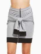 Shein Heather Grey Contrast Trim Zip Up Tie Front Two Way Skirt