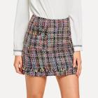 Shein Frayed Detail Tweed Skirt