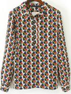 Shein Blue Lapel Long Sleeve Geometric Print Blouse