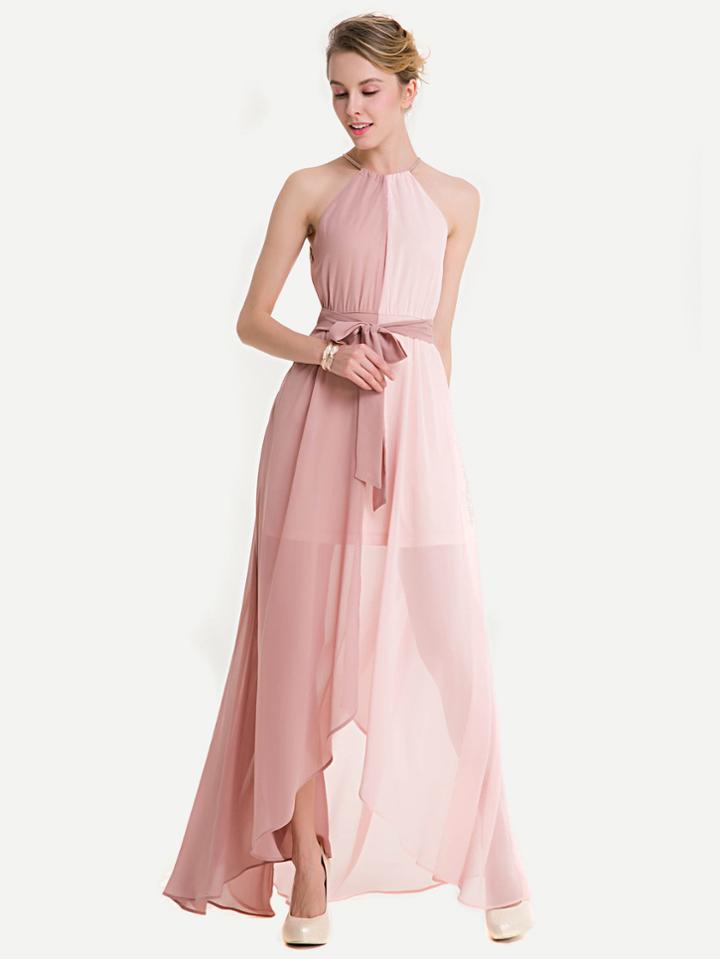Shein Two Tone Dip Hem Chiffon Dress With Weave Strap