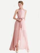 Shein Two Tone Dip Hem Chiffon Dress With Weave Strap