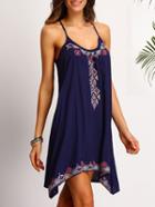 Shein Blue Spaghetti Strap Embroidered Dress