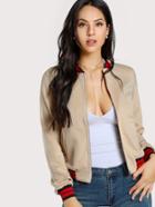 Shein Striped Trim Front Pocket Jacket & Flared Pants Set