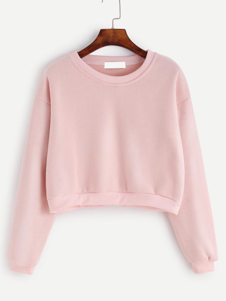Shein Pink Round Neck Crop Sweatshirt