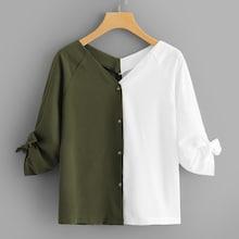 Shein Color Block Knot Detail Blouse