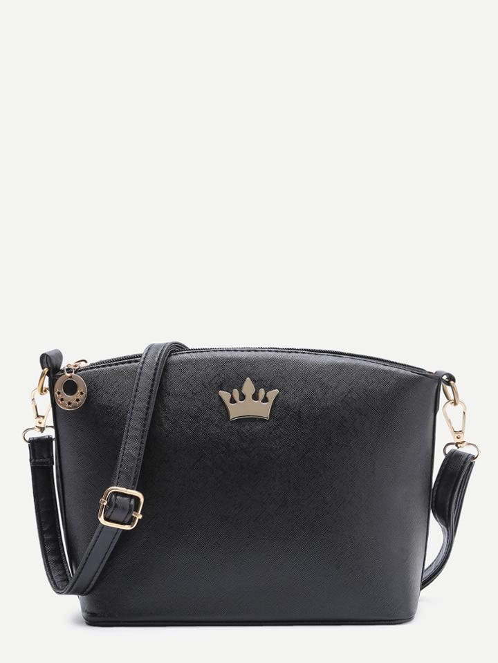 Shein Black Crown Detail Pu Shoulder Bag