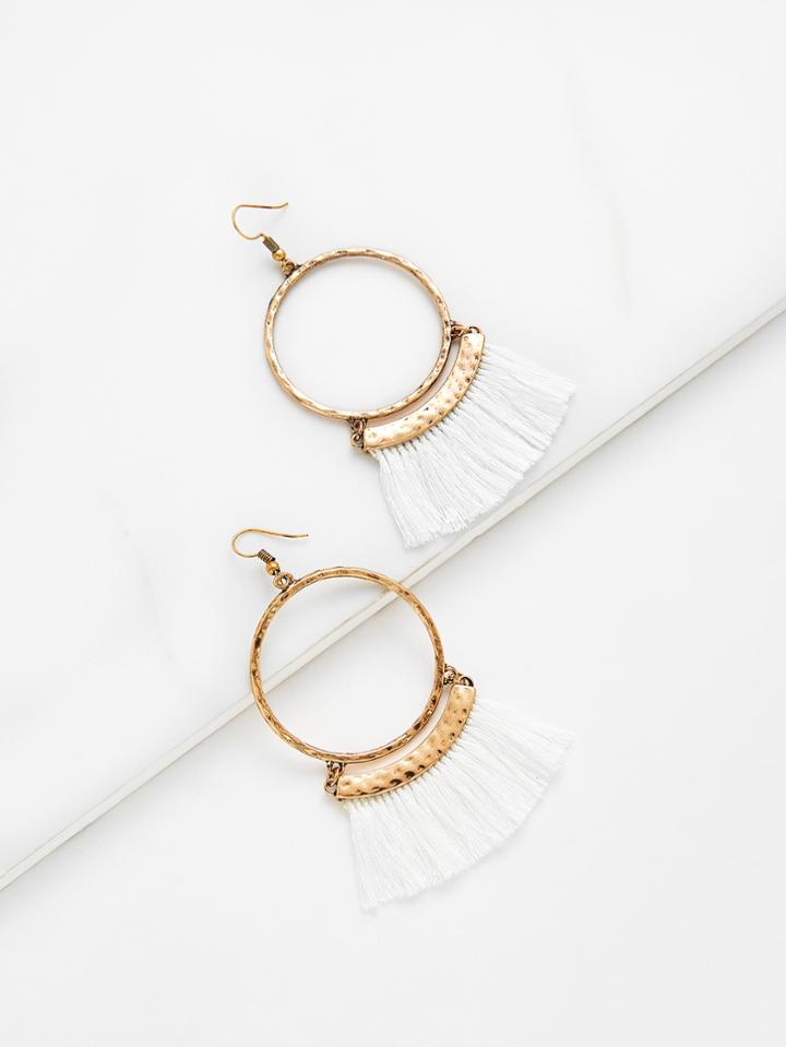 Shein Fringe Tassel Hoop Drop Earrings