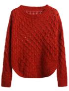 Shein Brick Red Curved Hem Eyelet Sweater
