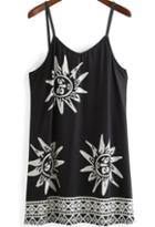 Shein Black Spaghetti Strap Sunflower Print Dress