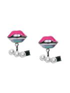 Shein Silver Tone Lip Design Faux Pearl Drop Earrings