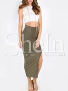 Shein Army Green High Waist Split Side Pencil Skirt