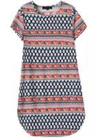 Shein Black Orange Short Sleeve Floral Loose Dress