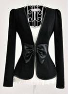 Rosewe Cute Bow Decoration Front Long Sleeve Black Blazers