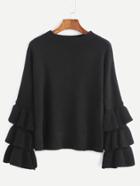 Shein Black Layered Ruffle Sleeve Pullover Sweater