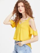 Shein Dual V Neck Crisscross Ruffle Sleeve Tee