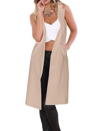 Shein Pink Lapel Sleeveless Pockets Trench Coat