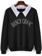 Shein Black Contrast Collar Letters Embroidered Sweatshirt