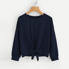 Shein Plus Knot Hem Solid Sweatshirt