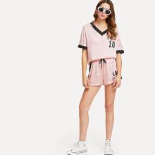 Shein Contrast Trim Drop Shoulder Top & Shorts Set