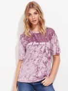 Shein Letter Embroidery Crushed Velvet Tee