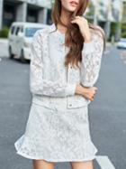 Shein White Pockets Top With Frill Lace Skirt