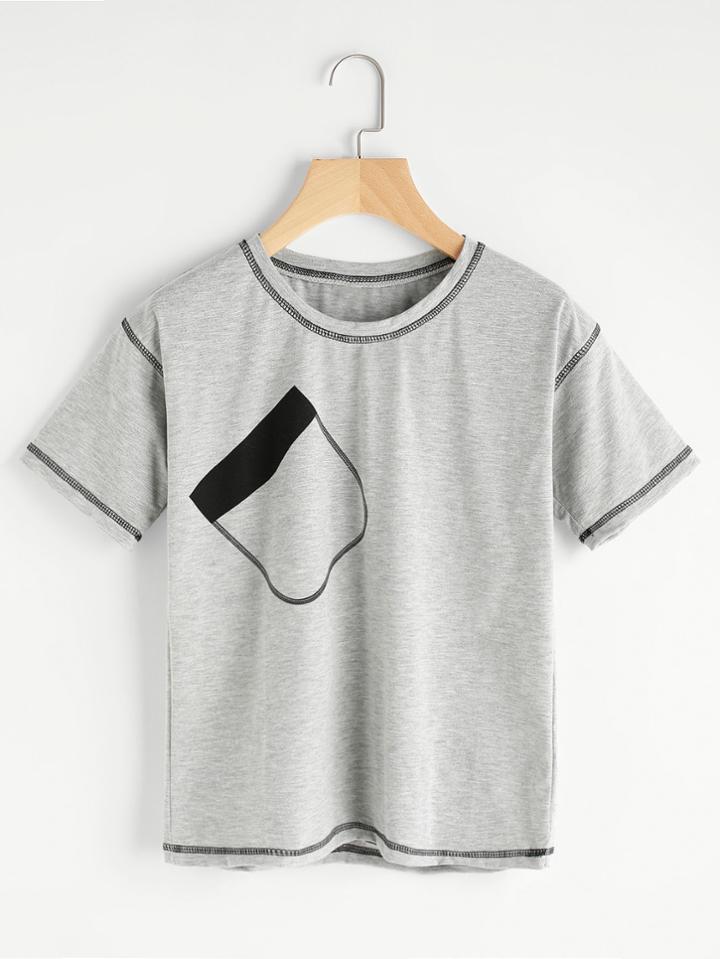 Shein Top Stitch Fake Pocket Tee