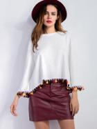 Shein White Drop Shoulder Fringe Trim T-shirt