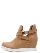 Shein Brown Strap Buckle Hidden Wedge Casual Bootie Shoes