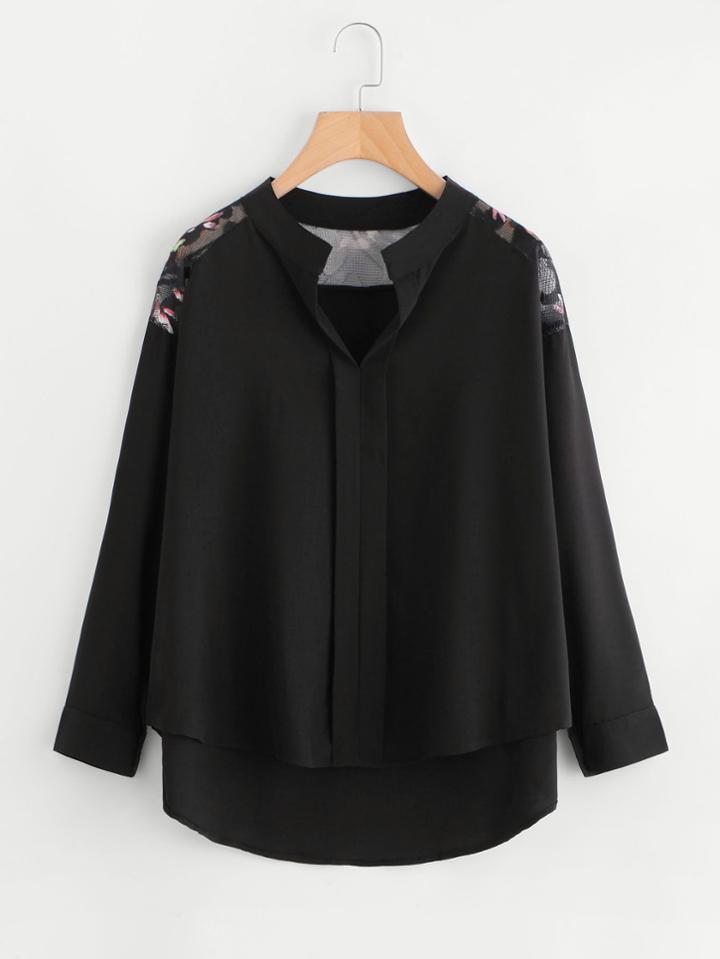 Shein Lace Panel Dip Hem Blouse