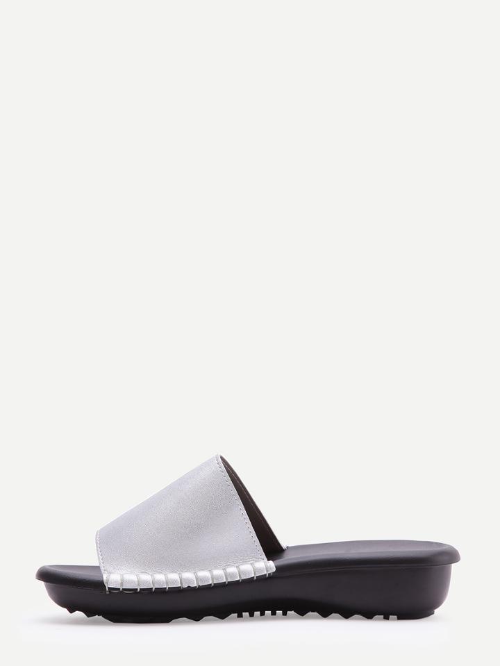 Shein Silver Faux Leather Mule Wedges
