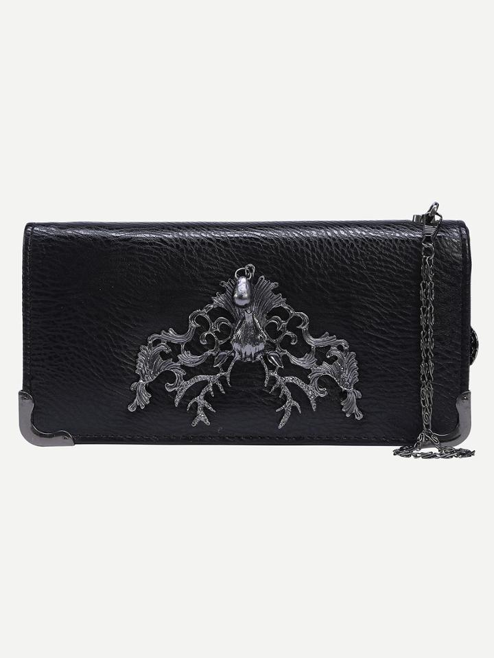 Shein Metal Deer Head Accent Faux Leather Wallet - Black