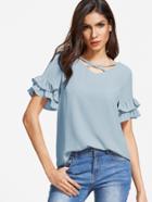 Shein Crisscross V Neck Layered Ruffle Sleeve Top