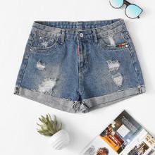 Shein Roll-up Ripped Denim Shorts
