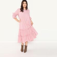 Shein Plus Frill Trim Tiered Striped Dress