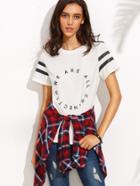 Shein White Letter Print Round Neck Short Sleeve T-shirt