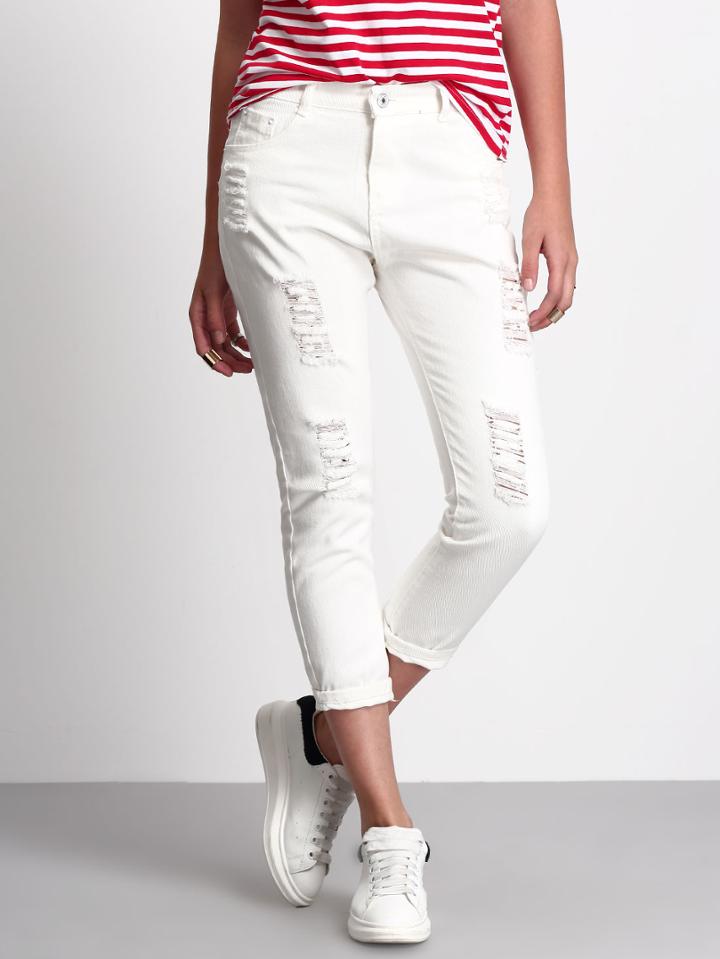 Shein White Ripped Denim Pants