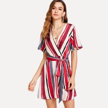 Shein Self Belted Striped Surplice Wrap Dress