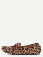 Shein Faux Suede Contrast Bow Tie Loafers - Leopard