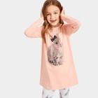 Shein Girls Bunny Print Top & Leggings Pj Set