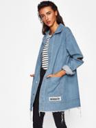 Shein Cut Out Sleeve Frayed Patch Denim Jacket
