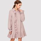 Shein Button Up Ruffle Trim Dress