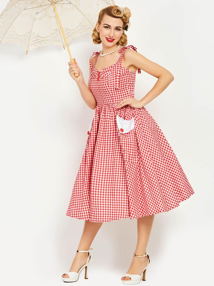 Shein Gingham Tie-strap Circle Dress
