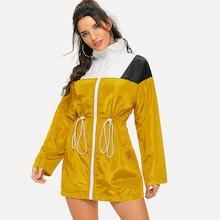 Shein Drawstring Waist Color Block Windbreaker Jacket
