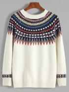 Shein Beige Geometric Print Sweater