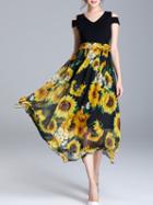 Shein Open Shoulder Sunflowers A-line Dress
