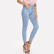 Shein Bleach-dye Ripped Raw Hem Jeans
